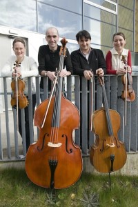 Donegal Camerata String Ensemble will be performing in Conwal Church on Sunday 25th March at 3pm.  Pictured are the quartet, Orsolya Szabo-Yelamo (violin), Michael McGinty (double bass), Victor Yelamo(cello) and Lucia Spacirova (violin). Photo: Paul McGuckin