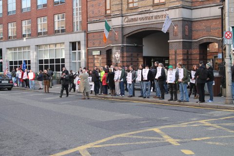 The protest outside the Camden Court Hotel today