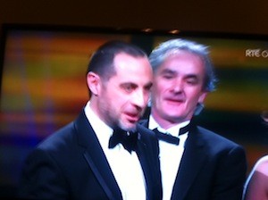 Pearse Boyce, right, receives his gong at last night's IFTAs.