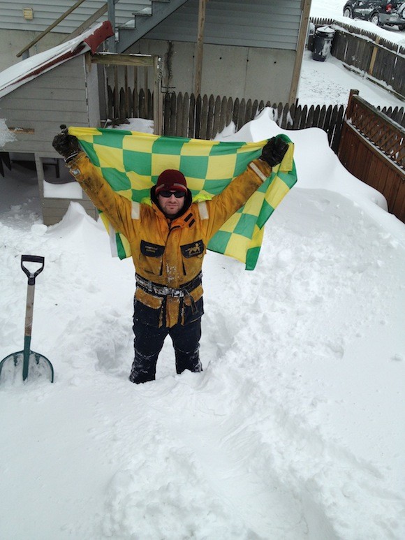 Glenn flies the Donegal flag before getting back to clearing the snow