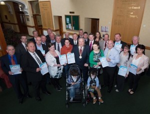 The Threshold of Decency Statement was presented to and signed by over 40 public representatives at a meeting of Donegal County Council in Lifford.  Oran Nibbs and Francis Grant arrived with their parents to see County Councillors sign the pledge to ensure that the HSE reverse their proposal to close St Agnes Special Needs Pre-School in Donegal Town next year and Ballaghderg Special Needs Pre-School in 2015. Photo Clive Wasson