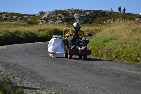 Dermot Ned is the bravest of the lot...or the stupidest — at Malin Head Soap box Derby.