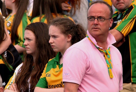 Heading for the exit as disappointment fills the features of the faces of these Donegal suporters. Pic.: Gary Foy