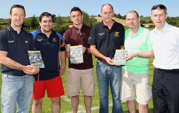 Copany Rovers clubmen Stephen Johnston, Denis Mc Mullen and Ian Curristan pictured at the launch of the club's new book "Celebrating 25 years in the Donegal League" with former players Joyce Mc Mullin, David Walsh and Matt Gallagher. Pic.: Gary Foy