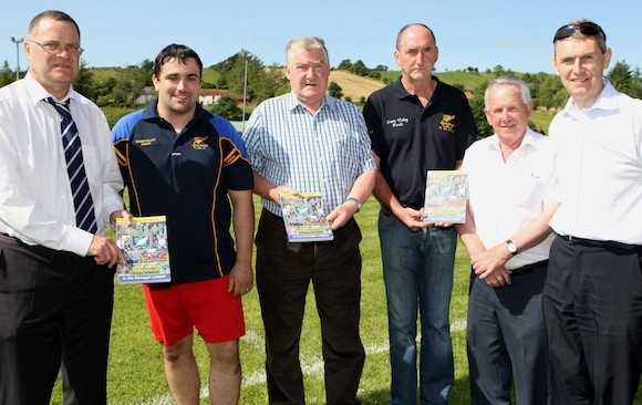 Copany Rovers launched their new book "Celebrating 25 years in the Donegal League" at Killowen Park today. Pictured are Ernie Pollock UFA, Stephen Johnston Copany Rovers, Terry Leyden Donegal League, Denis Mc Mullen Copany Rovers Joe Duffy Former Donegal League Chairman and Ian Curristan Copany Rovers. Pic.: Gary Foy