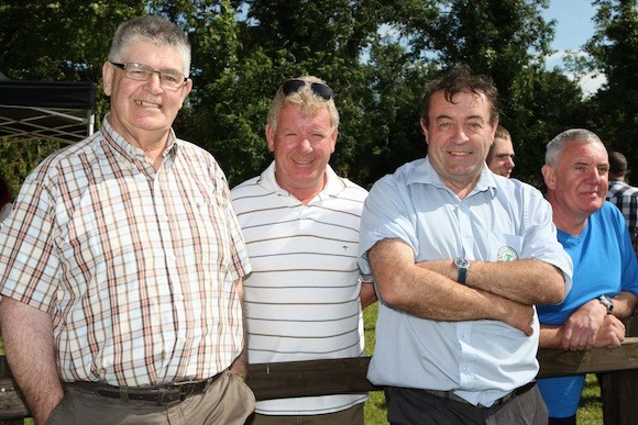 Enjoyng the summer sunshing at Killowen Park today were Finn Harps supporters Sean Quinn, Seamus Gallagher, John Campbell and Harold Lindsey. Pic.: Gary Foy