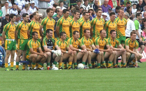 Members of the Donegal panel line up for the team photograph prior to the Ulster Senior Football Championship Final in St. Tiernachs Park, Clones. Pic.: Gary Foy