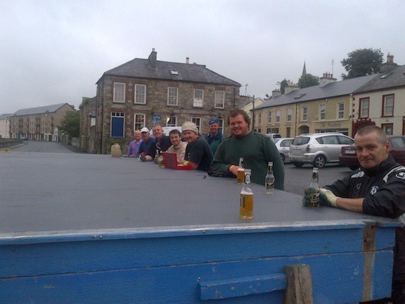 Volunteers working on the stage for next week's Lennon Festival