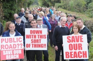 People protest in Carrigart over the alleged closure of their right-of-way.