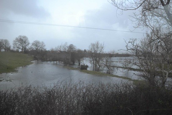 Outstanding in its own field. Water breaks through into fields near Malin.