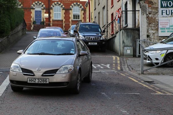 The abandoned car at the Market Square bloking the road outside the Brewery.  (NW Newspix)