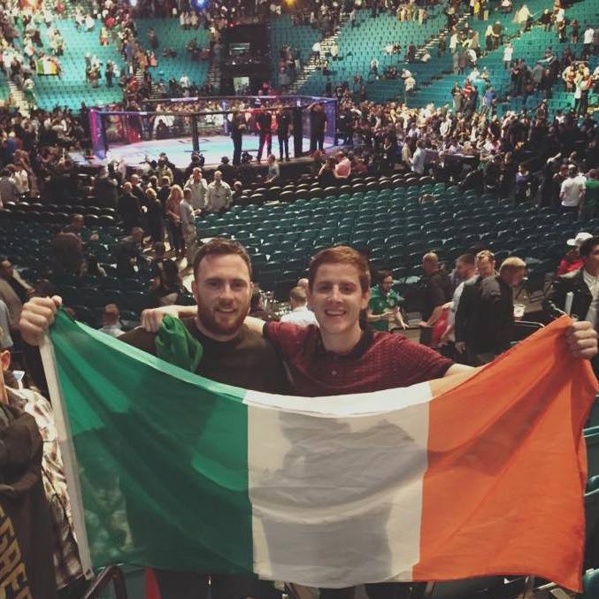 Dualtach Molloy pictured with current Donegal star Martin McElhinney at a recent UFC event. 