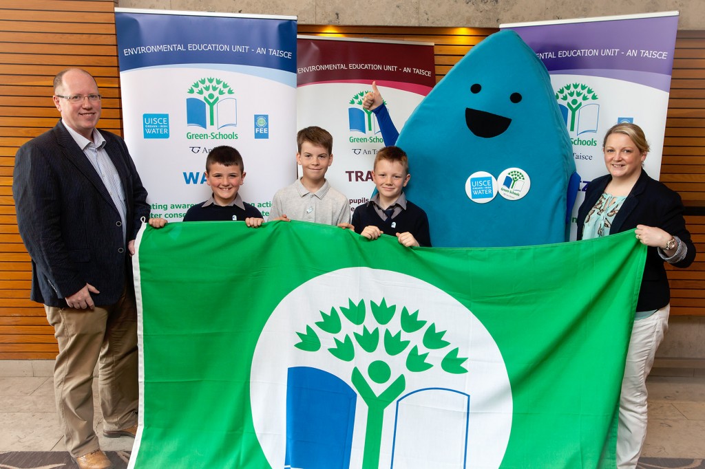 Oisin McNulty, Niall Toye and Seamus Ferry from Scoil Mhuire Creeslough are pictured with Toni Bourke and Sean Corrigan from Irish Water at the presentation of Green Flags by An Taisce Green-Schools today at Radisson Blu Hotel, Letterkenny. Scoil Mhuire Creeslough was awarded the Green Flag for the Water theme, which is sponsored and supported by Irish Water. This year schools in Ireland saw an average 28.5% decrease per person in water usage – enough water to make 450 million cups of coffee - thanks to their involvement in the Water theme. This year 191 schools across Ireland will be awarded the Green Flag for the Water theme; 10 of which were awarded to schools from Donegal today.