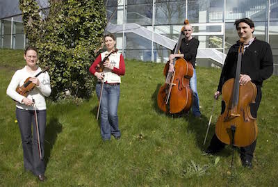 The VEC String Teachers Ensemble will be performing at the Regional Cultural Centre on 17th April at 8pm. Pictured are the quartet, Orsolya Szabo-Yelamo (violin), Lucia Spacirova (violin), Michael McGinty (double bass) and Victor Yelamo(cello). Photo: Paul McGuckin