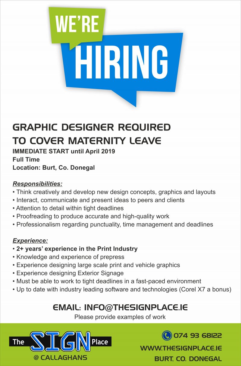 Job Vacancy Experienced Graphic Designer sought by Donegal company