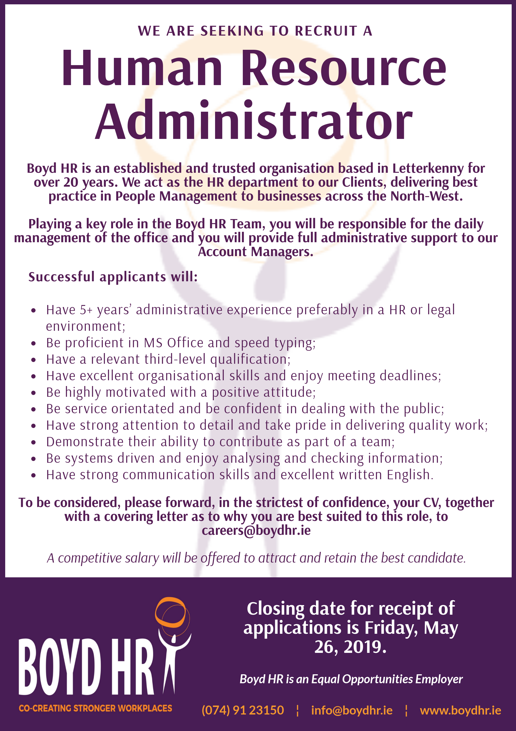 Job Vacancy: Boyd HR Recruiting HR Administrator – Donegal Daily