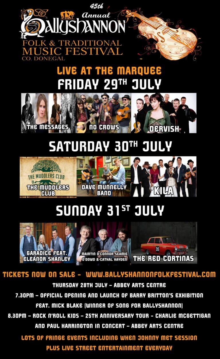 Major acts linedup for Ballyshannon Folk and Traditional Music